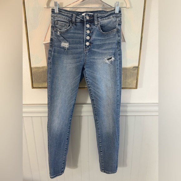 VERVET High Rise Medium Wash Button Up Distressed Skinny Jeans Size 27 - Picture 4 of 10